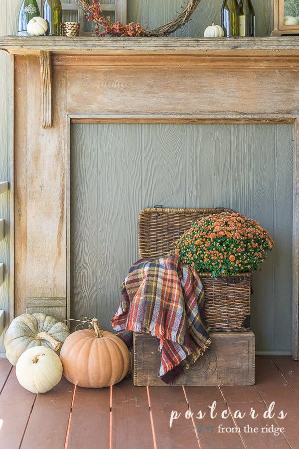秋季篮子与格纹毯子围巾和妈妈